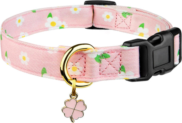 Cotton Dog Collar White and Pink Love Heart with Pendant Cute Dog Collar S | Handmade Distinctive Patterns Skin-Friendly and Breathable Girl Boy Dogs Collars12