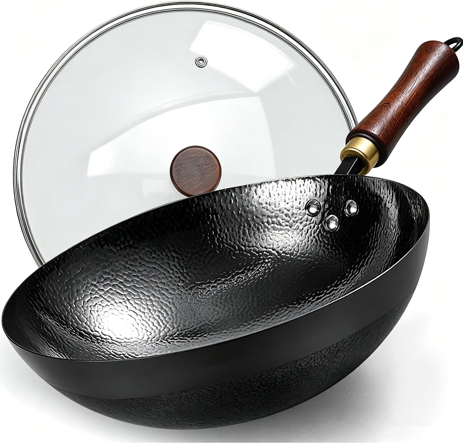 carbon-steel-wok-pan-12-6-inch-nonstick-pre-seasoned-woks-stir-fry-pans-with-glass-lid-no-chemical-coated-wok-round-bottom-hand-hammered-chinese-wok-for-gas-stoves