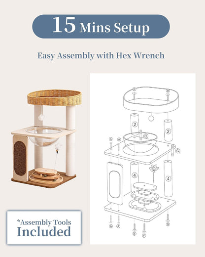 Modern Cat Tree for Large Cats, Modern Cat Tree Tower with Wide Shelves Cotton Scratching Posts, Super Sturdy Base, Cozy Perches, and Interactive Toys for Indoor Kittens 31-Inch16