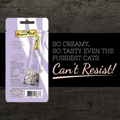 Fussie Cat Premium Puree Lickable Cat Treats in Chicken Puree, Lickable Treats, 3 Packs of 4-0.5Oz Tubes,(12 Total Tubes) Variety Flavor Pack of 3 Flavors. Oceanfish, Sardine, Chicken + Lid4