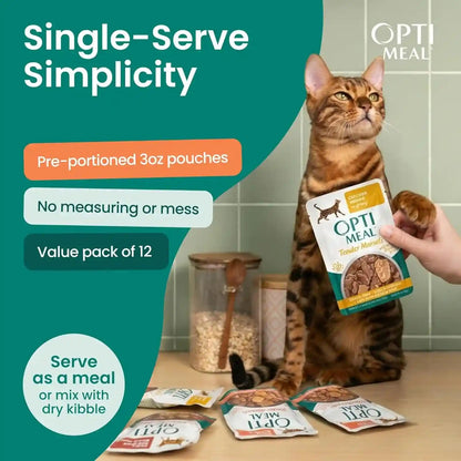 Optimeal Wet Cat Food Variety Pack - Savory Protein Selection, Grain Free Tender Morsels, High Protein Premium Nutrition Made with Natural European Ingredients, Adult Cat Pouches 3Oz (Pack of 12)7