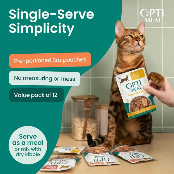Optimeal Wet Cat Food Variety Pack - Savory Protein Selection, Grain Free Tender Morsels, High Protein Premium Nutrition Made with Natural European Ingredients, Adult Cat Pouches 3Oz (Pack of 12)7