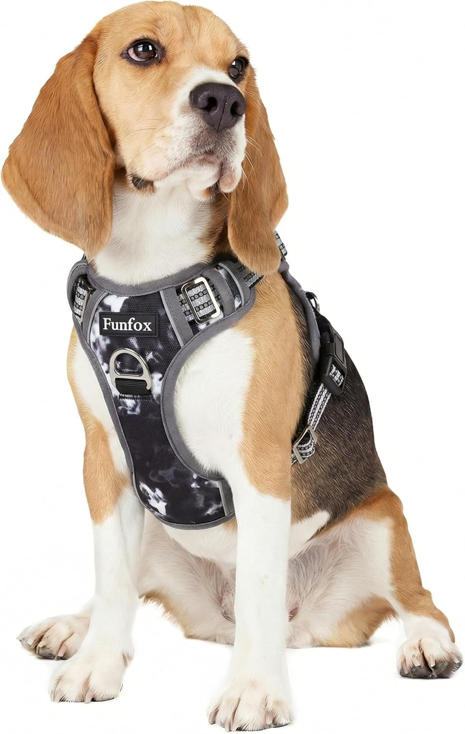 funfox-dog-harness-medium-sized-dog-vertical-handle-easy-control-no-pull-pet-vest-adjustable-with-2-leash-clips-soft-material-reflective-safe-night-walking-for-small-medium-large-breed-black-m