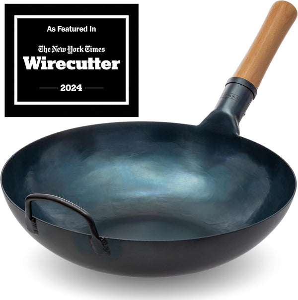 13.5” Blue Carbon Steel Wok Pan + 17’’ Spatula and Ladle + Premium Wok Cover 13.5 Inch Pan Lid4
