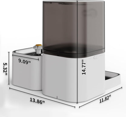 DOEL 5G&2.4G Wifi Automatic Cat Feeder and Water Fountain, 6L/24 Cups Timed Dry Food Dispenser for 2.5 Weeks, with APP Remote Control, Voice, for Small Medium Dog Puppy Kitten (White)6