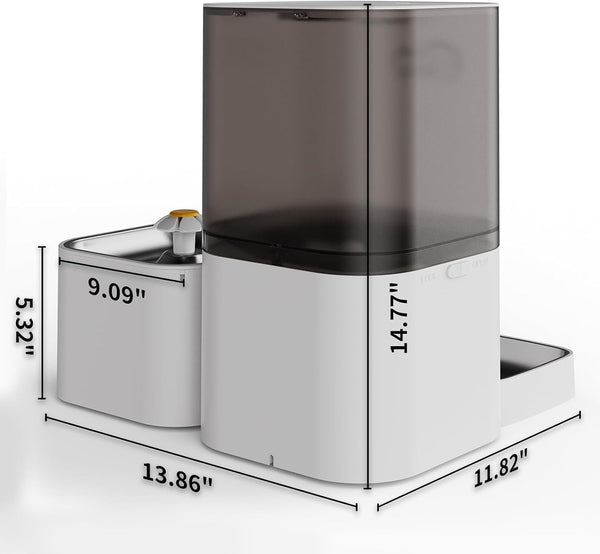 DOEL 5G&2.4G Wifi Automatic Cat Feeder and Water Fountain, 6L/24 Cups Timed Dry Food Dispenser for 2.5 Weeks, with APP Remote Control, Voice, for Small Medium Dog Puppy Kitten (White)6