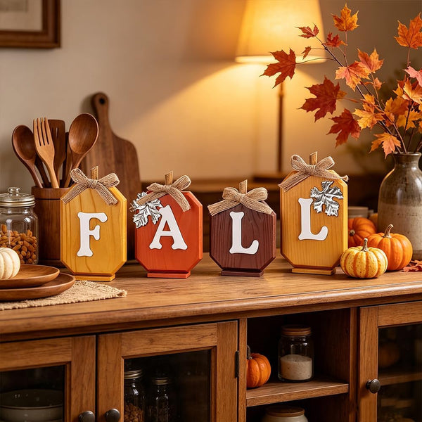 Fall Decorations for Home, Pumpkin Wood Sign with Fall Lettered for Fall Decor, Decorative Wooden Block Set Thanksgiving Decor for Tables, Tiered Tray, Mantel, Thanksgiving4