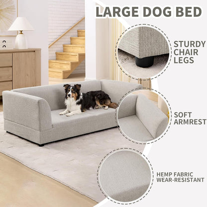 Oversized Dog Sofa Couch for Medium & Large Dogs, Modern Pet Couch Bed with Backrest & Armrests, Supportive Foam Cushion, Linen Fabric Dog Couch5