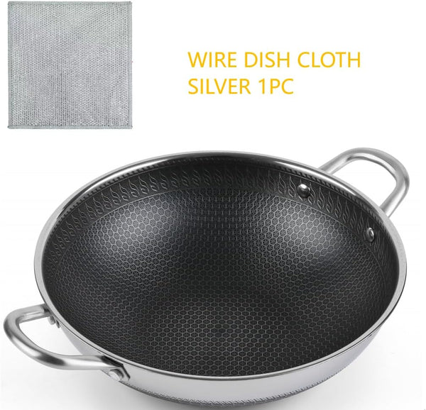 12.5Inch Stirfry Pan with Coating Stainless Steel Wok Pan with Nonstick Coating,Frying Pans, Stay-Cool Handle,Works with Gas, Electric, Ceramic Furnace Stove,Suitable for Home , Outdoor Camping2