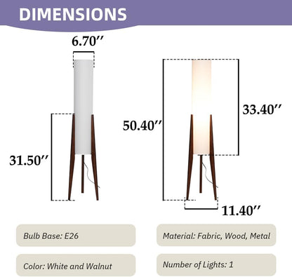 Mid-Century Tripod Floor Lamp with White Fabric Shade Modern Wood Standing Light with E26 Base for Bedroom Living Room & Home Decor (Walnut Tripod Holder)6