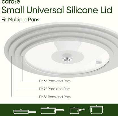 Universal Lids for Pots and Pans, 2-Piece, White | Heat-Resistant Silicone Rim, Tempered Glass, Steam Vents, Small Fits 6-, 7- and 8-Inch, Large Fits 9.5-, 10- and 11-Inch3