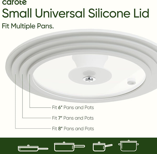 Universal Lids for Pots and Pans, 2-Piece, White | Heat-Resistant Silicone Rim, Tempered Glass, Steam Vents, Small Fits 6-, 7- and 8-Inch, Large Fits 9.5-, 10- and 11-Inch3