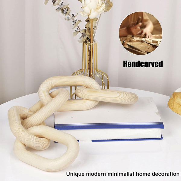 Wood Chain Link Decor, 5-Link Wooden Decorative Chain Home Decor Accents, Coffee Table Decor, Shelf Decor Aesthetic, Bookshelf Table Decorative Objects for Living Room, Housewarming Gifts4