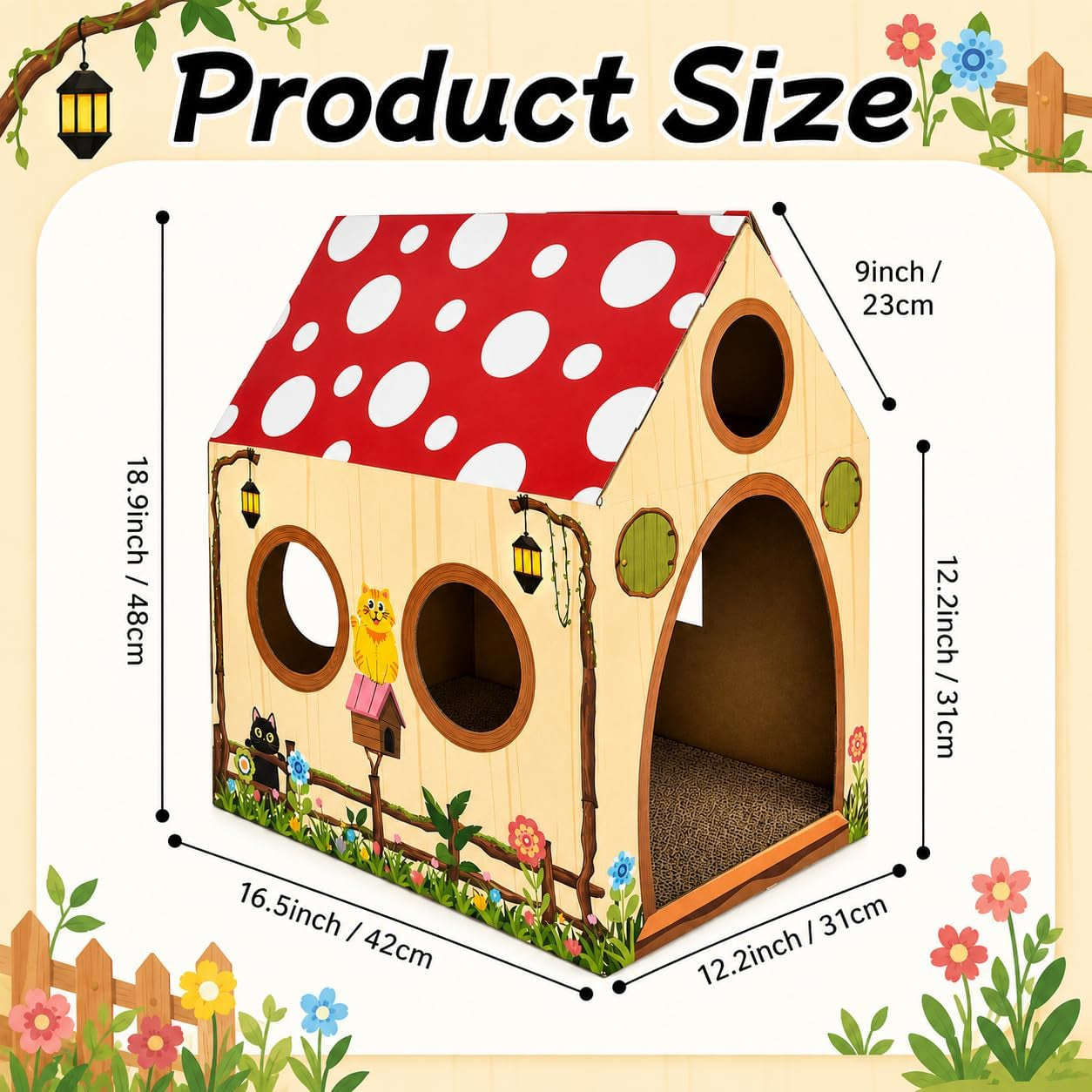cinrobiye-cardboard-cat-house-with-scratcher-indoor-cat-condo-cat-cave-hideout-with-scratch-pad-cardboard-cat-playhouse-bed-for-cats-kittens-rabbits-small-pets-mushroom