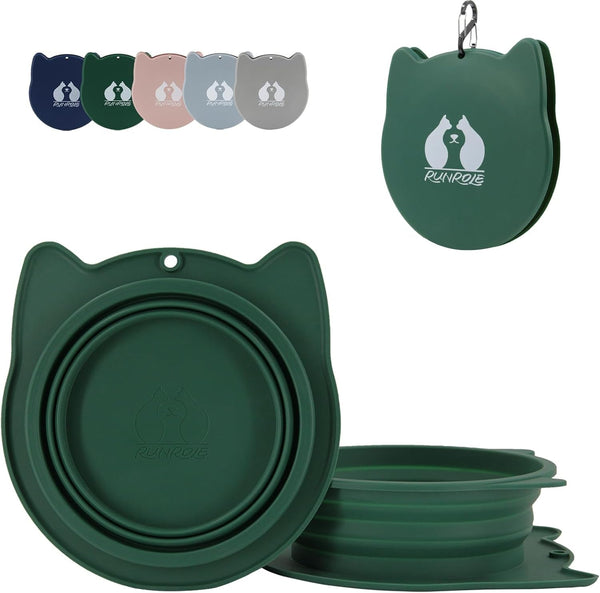 RUNROLE 2 in 1 Collapsible Dog Travel Water Bowls, Portable Pet Cat Bowl | Slot Together & Use Separately, Bpa-Free Silicone Feeding Watering Foldable Travel Bowls, Pet Travel Food Dishes, 20OZ+27OZ7