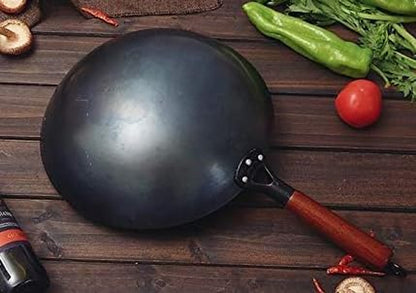 Chinese 100% Hand Hammered Iron Woks Stir Fry Pans, Non-Stick, No Coating, Less Oil, Black Pre-Seasoned (Chrome-Black, 14.2 Inch)3