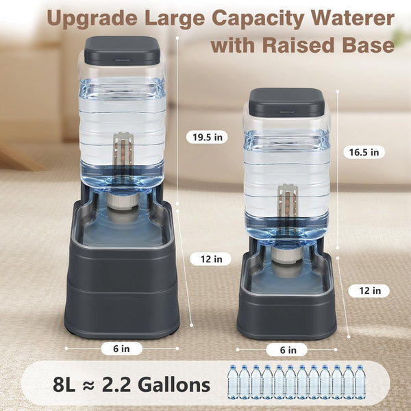 2.2 Gallon Pet Automatic Dog Water Dispenser Cat Gravity Waterer Feeder with Stainless Steel Bowl 8L Large Capacity Puppy Feeding Raised Bowls with Filter,Ice Pack2