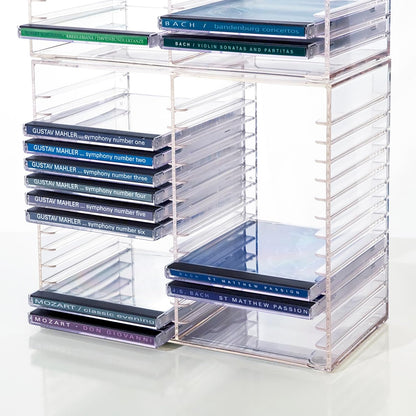 Stackable Clear Plastic CD Organizer with Rubber Feet | Rectangular Jewel Cases Holder Perfect for Theatre Room | Holds up to 30 CD Cases | Made in USA7