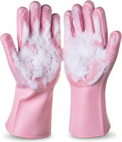 NVNAN Dog Bath Gloves for Washing, Pet Grooming Gloves with Shampoo Brush, Dog Bath Brush for Dogs and Cats, Essential Dog Bath Supplies (1 Pair, Pink)1