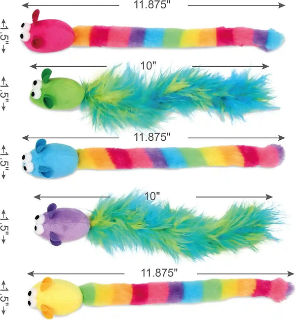 Jumpaws 5 Pack Interactive Catnip and Feather Cat Toys, Multi-Colored Mice with Long Feather Tail, Accessories for Indoor Cat, Catnip Plush Toys with Natural Feathers and Rattles3