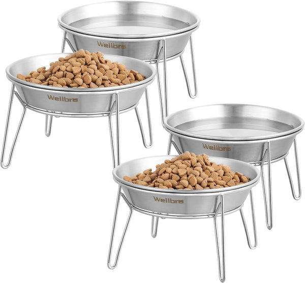Elevated Cat Bowls, Wide Stainless Steel Cat Food Bowls with Metal Stand Whisker Stress-Free, Raised Food and Water Dish for Cats, Kitten, Puppies and Small Dogs1