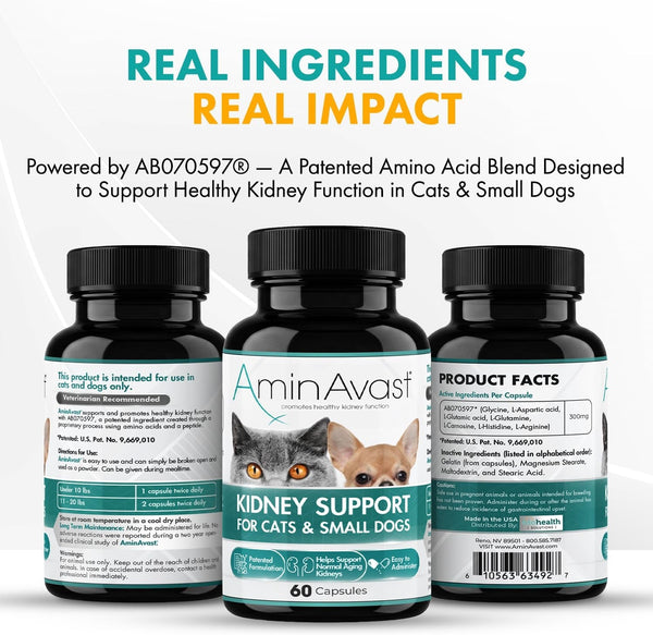 Aminavast 300Mg Kidney Support for Cats & Small Dogs, 60 Sprinkle Capsules | Feed Directly or Open Capsules & Mix with Food, Amino Acid and Peptide Blend for Cats and Small Dogs up to 20Lb5