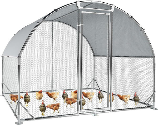 Large Metal Chicken Coop round Top Upgrade Tri-Supporting Wire Mesh Chicken Run,Chicken Pen with Water-Resident and Anti-Uv Cover,Duck Rabbit House Outdoor (6.6'L X 9'W X 6.5'H)13