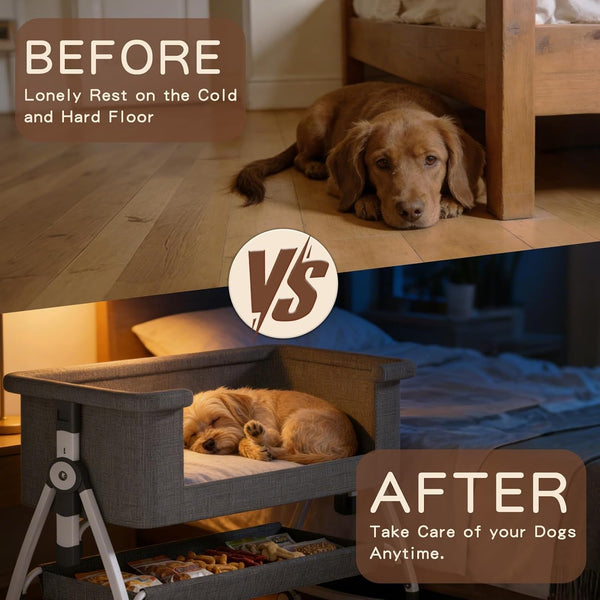 Bedside Dog Bed, Cosleeper Pet Dog Bed with Removable Washable Cushion Adjustable Height, Extension for Human Bed for Small & Medium Puppy & Cat6