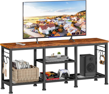 TV Stand for Tvs up to 55 Inch, Entertainment Center with Open Storage Shelves, Media Console Table with Soundbar Shelf for Living Room, Bedroom, Rustic Brown1