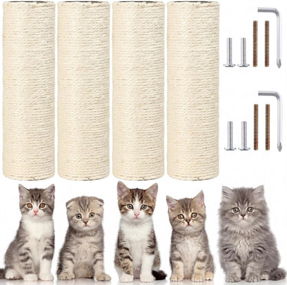 4 Pcs M8 Cat Scratching Post Replacement 11.8X3.5'' Sisal Pole Cat Tree Climbing Post Replacement with Screw, Refill Scratcher Pole for Indoor Kitten Tree Tower Spare Pet(Primary Color)7