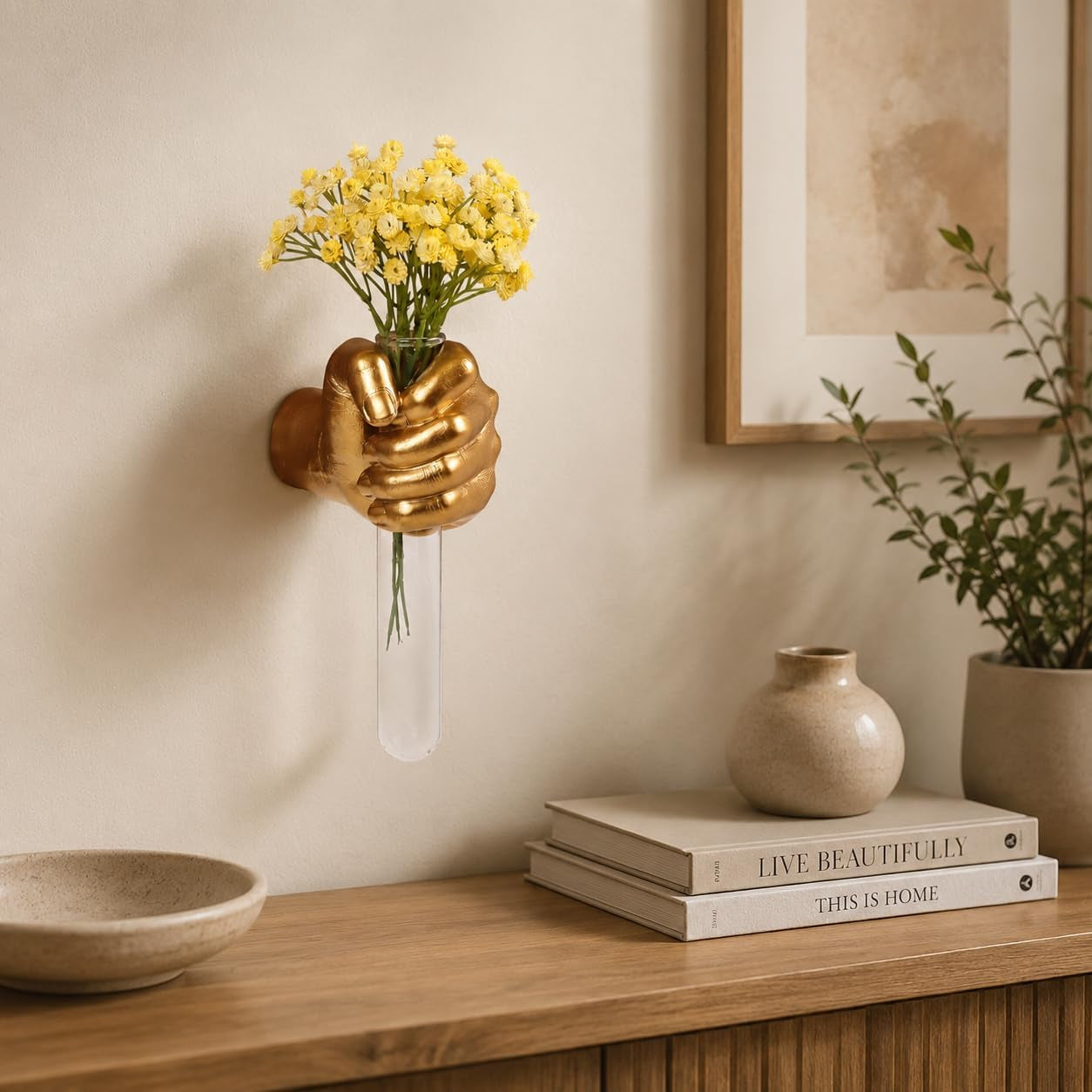 gold-wall-sculptures-hand-vases-home-decor-wall-mount-art-sculpture-unique-wall-art-statue-funky-flower-vase-decorations-modern-eclectic-hanging-decor-glass-test-tube-vase