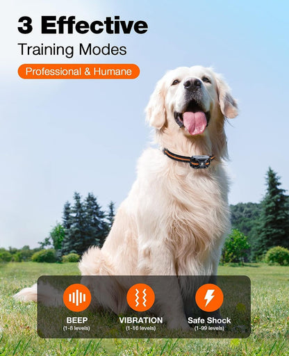 Bousnic Dog Shock Collar - 3300Ft Dog Training Collar with Remote for 5-120Lbs Small Medium Large Dogs Rechargeable Waterproof E Collar with Beep (1-8), Vibration(1-16), Safe Shock(1-99) (Orange)2