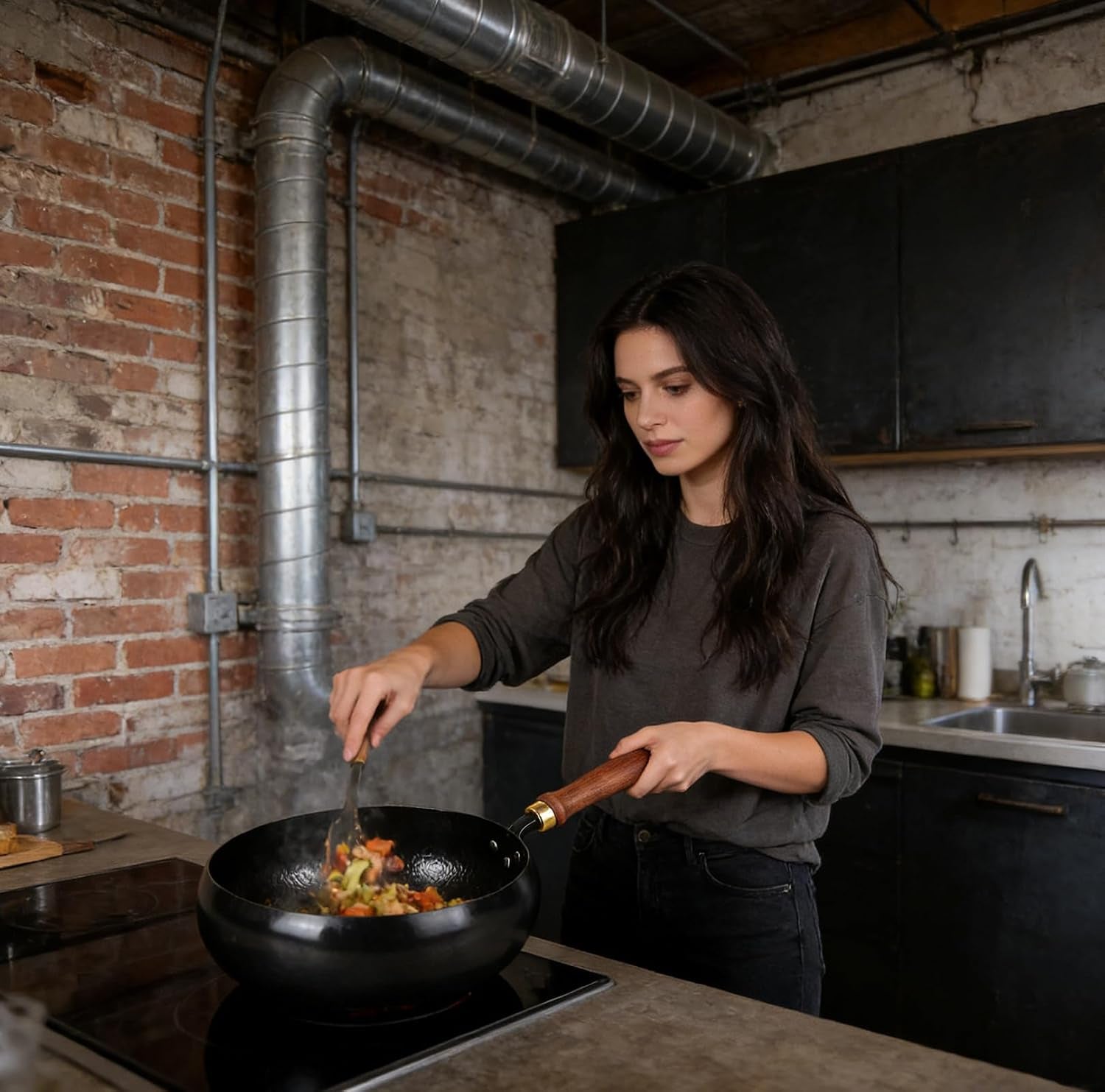 hand-forged-hammered-wok-metal-iron-big-belly-wok-pan-nonstick-woks-stir-fry-pans-with-lid-versatile-wok-geometry-ergonomic-handle-bottom-diameter-7-09in-for-gas-stoves-11-02in