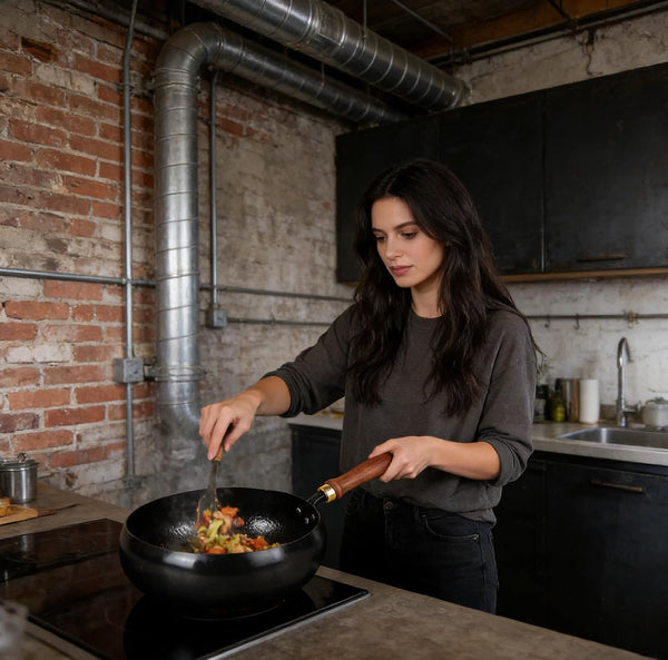Hand-Forged Hammered Wok, Metal Iron Big Belly Wok Pan, Nonstick Woks & Stir-Fry Pans with Lid, Versatile Wok Geometry, Ergonomic Handle, Bottom Diameter 7.09In, for Gas Stoves (11.02In)5