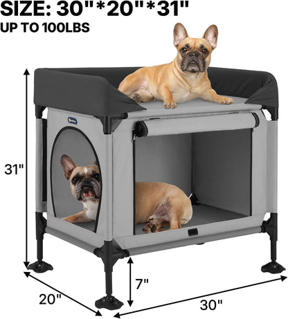 Veehoo Dog Bunk Bed, Dog Beds Attachment to Human Bed, Bedside Dogs Cot | Pet Window Perch for Small, Medium Cats & Dogs, Dog House Bed with Non-Slip Feet, Plush Cushion Topper, Grey6