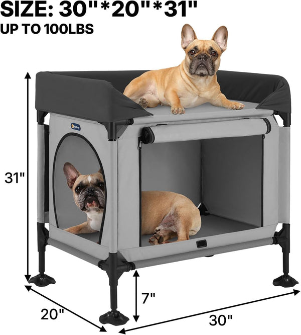 Veehoo Dog Bunk Bed, Dog Beds Attachment to Human Bed, Bedside Dogs Cot | Pet Window Perch for Small, Medium Cats & Dogs, Dog House Bed with Non-Slip Feet, Plush Cushion Topper, Grey6