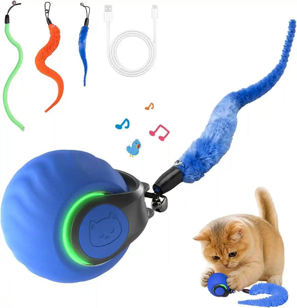 Interactive Cat Toys with Bird Sounds & 3 Speed Modes for Indoor Cats Play | Bird Sounds, 3 Speed Modes, Rechargeable Automatic Rolling, 3 Tails, Fast Charging Ball, for Indoor Cats on Hard Floor Carpet8