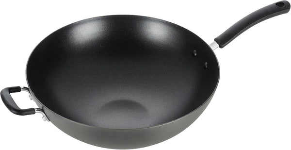 Ultimate Hard Anodized Nonstick Wok 14 Inch, Oven Broiler Safe 350F, Non Stick Stir-Fry Pan, Cookware, Pots and Pans, Kitchen, Versatile Deep Frying, Sauté, Braise, Stew, Dishwasher Safe, Onyx1
