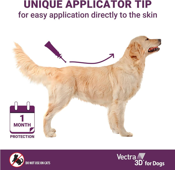 Vectra 3D Flea and Tick Prevention for Large Dogs 56–95 Lbs, 3‑Month | Kills and Repels Fleas, Ticks & Mosquitoes | Fast‑Acting, Waterproof, No Prescription Needed5
