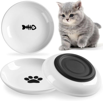 WROSWT No Spill Cat Bowls,Cat Food Bowl,Anti Whisker Fatigue Healthy Ceramic Cats Dishes Set for Indoor Cats,Shallow Wide Kitten Plates for Food and Water,Non-Slip Silicone Bottom,3 Pack9