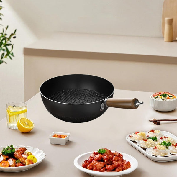 Iron Wok Pan Stir Fry Pan,Easy to Clean,Small Chinese Wok,Cookware for Stir Frying Boiling Cooking for Induction Electric Gas, 26Cm2