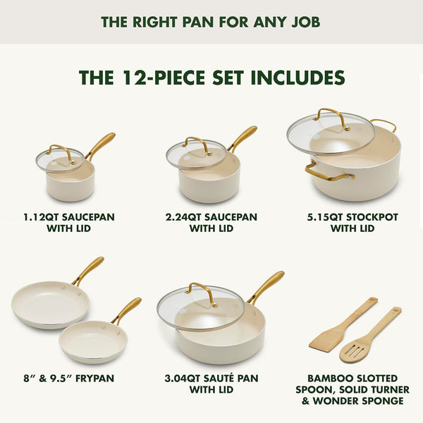 12 Piece Nonstick Swift Cookware Set, Ceramic Pfas-Free Pots & Pans with Lids, Dishwasher & Oven/Broiler Safe to 600F, Kitchen Cooking Set, Sauce, Saute, Stock, Frying Pans, Cream3