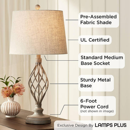 Annie 28" Bronze Brown Tall Table Lamps Set of 2 Sand Iron Scroll Modern | Weathered Industrial Bedroom Living Room House Home Bedside Nightstand Office Entryway Family Cream Tapered Drum6