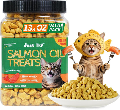 Just Try Cat Treats for Indoor Cats Hairball Control Natural Salmon Healthy Cat Grass Treats Kitten Snacks Training Biscuits Catnip for Cats Dental Care 13.4 OZ10