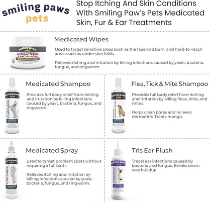 Smiling Paws Medicated Grooming Wipes for Dogs & Cats, 1Pk, 50 Wipes | Medicated Grooming Wipes for Dogs & Cats, Contains Ketoconazole & Chlorhexidine, Treats Yeast Infection, Ringworm, Pyoderma8