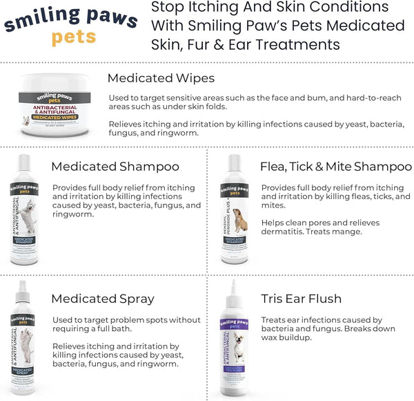 Smiling Paws Medicated Grooming Wipes for Dogs & Cats, 1Pk, 50 Wipes | Medicated Grooming Wipes for Dogs & Cats, Contains Ketoconazole & Chlorhexidine, Treats Yeast Infection, Ringworm, Pyoderma8