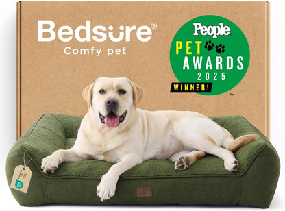 Bedsure Supportmax™ XL Orthopedic Dog Beds Large Sized Dog - Extra Thick Supportive Dogs Couch with Waterproof Washable Cover, Extra Large Comfort Pet Sofa with Soft Sherpa & Nonskid Bottom, Grey, 42"10