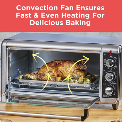 BLACK+DECKER TO3250XSBD 8-Slice Extra Wide Convection Countertop Toaster Oven, Includes Bake Pan, Broil Rack & Toasting Rack, Stainless Steel/Black4