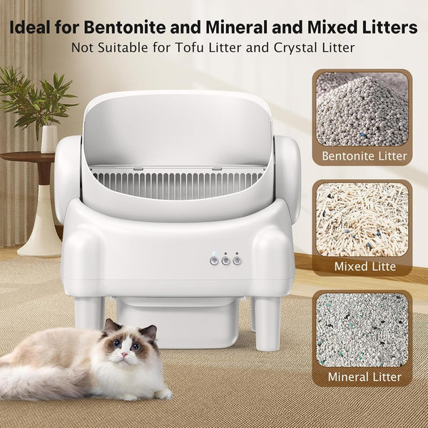 Automatic Cat Litter Box,Self Cleaning Litter Box for Multiple Cats with Open Top Design, App Control, Safety Protection, Ultra-Quiet,Easy Setup,White6