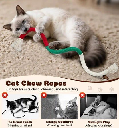 Cat Chew Ropes 4Pcs, Safe Cat Chew Toys for Indoor Cats with Catnip | with Gall Fruit,Safe Teeth Cleaning Chew Toys,Interactive Kitten Nip Toys for All Breeds,19.5 Inches,Boredom Buster2